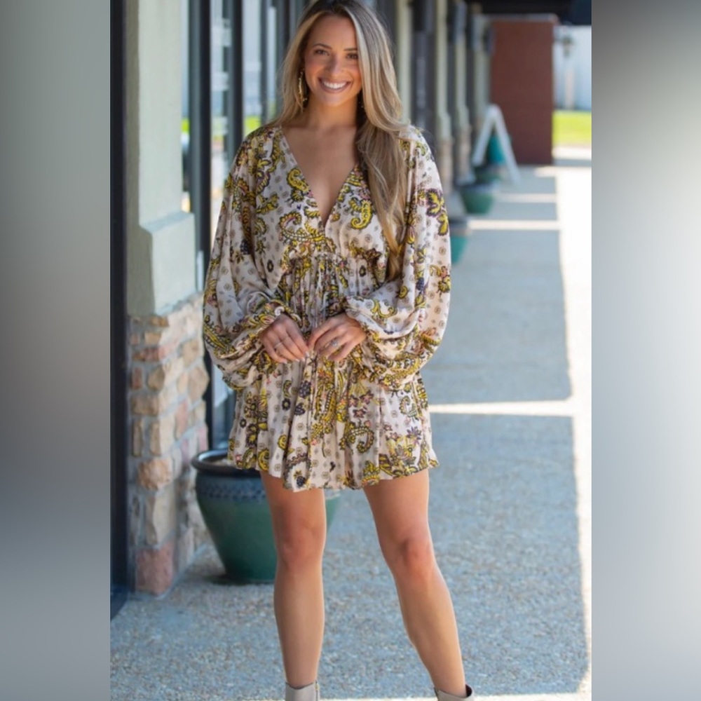 FREE PEOPLE Arzel Mini Dress in Tea Combo NEW - Picture 7 of 7